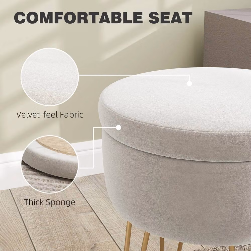 NESTLUNE White Velvet Cylindrical Footstool with Removable Lid and 5L Storage Capacity – 2