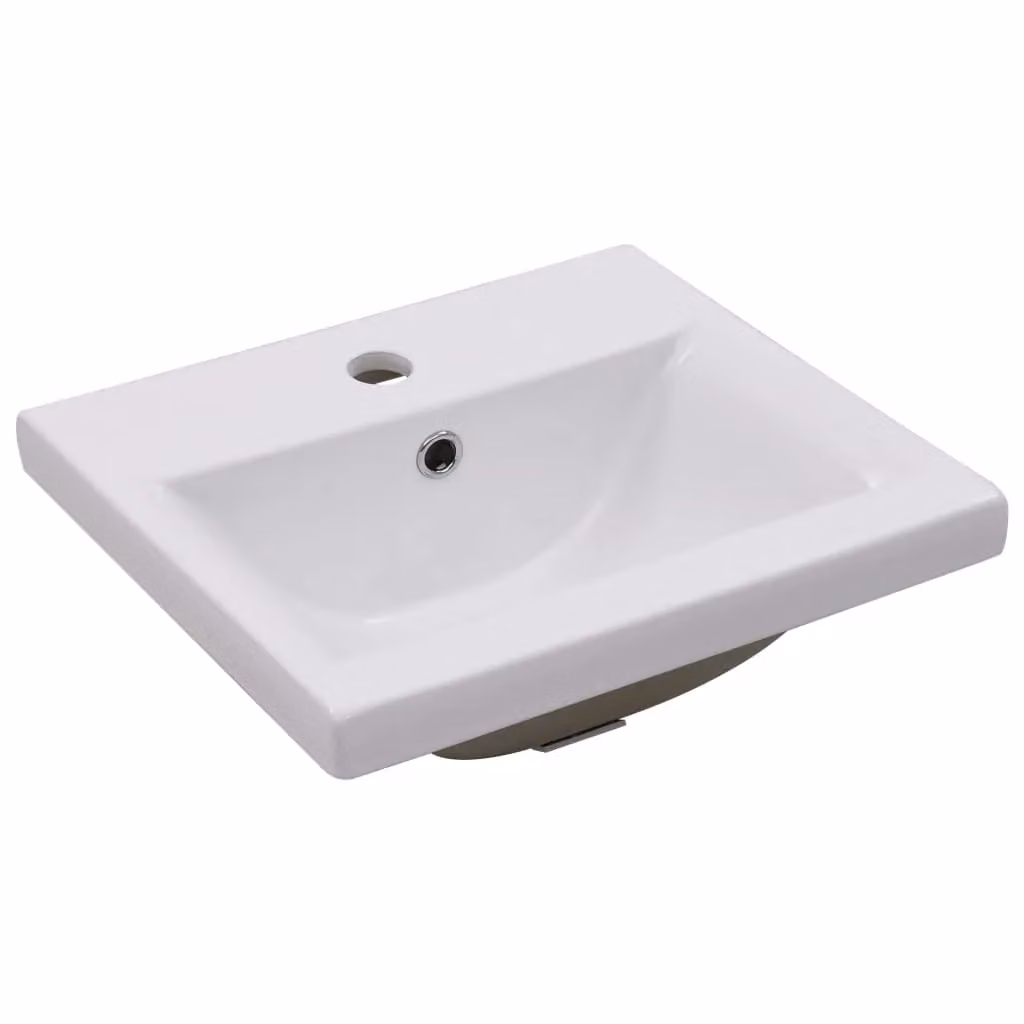 Berkfield Home Rectangular Built-in Ceramic Basin in White, W: 42 cm, D: 39 cm, H: 18 cm – 2