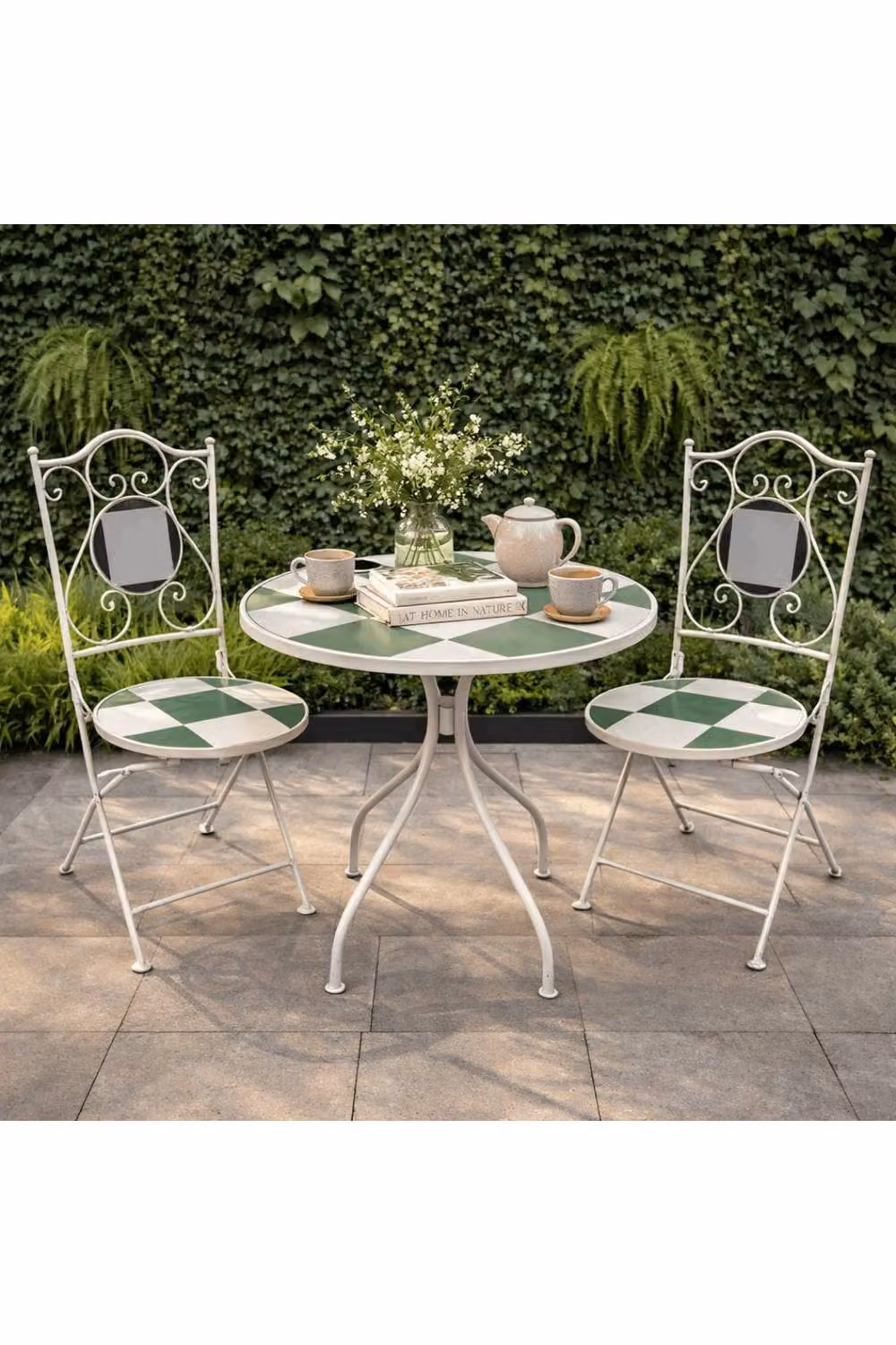 KDMD Mosaic Design Bistro Set in Cream and Natural Beige, Green and White – 2