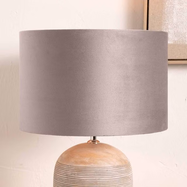 Ruma Beige Velvet Cylinder Lampshade for Table and Floor Lamps, Diameter: 35.56 cm