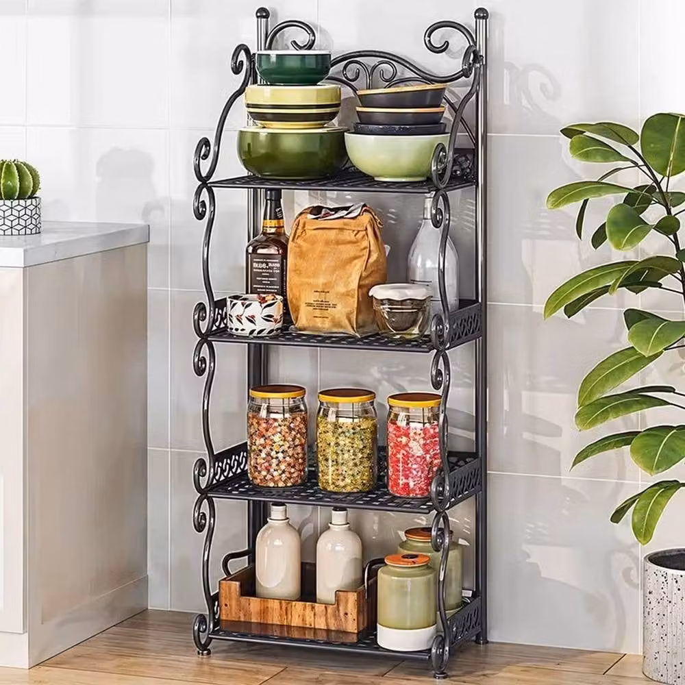 KORVIXA 4 Tier Foldable Metal Plant Stand Shelf Rack in Matt Black – 4