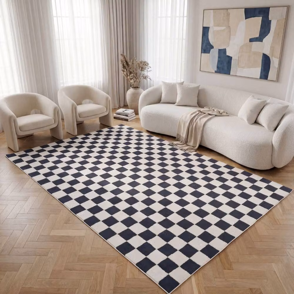 THE RUGS Loft Checkered Soft Pile Area Rug in Blue, W: 200 cm, D: 290 cm – 3