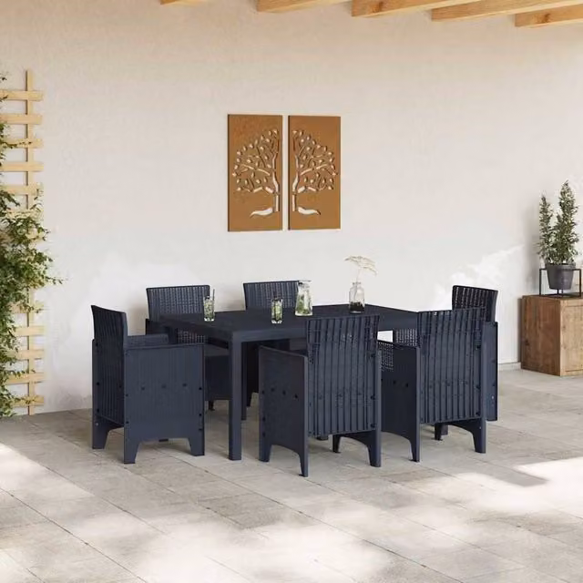 Berkfield Home 7 Piece Anthracite Poly Rattan Garden Dining Set with Black Cushions – 1