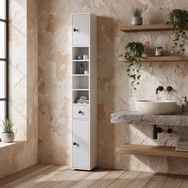 Wyld Haus Pabaha Tall Slim Bathroom Storage Cabinet, Light Grey, H 180 x W 20 x D 20 cm – 1
