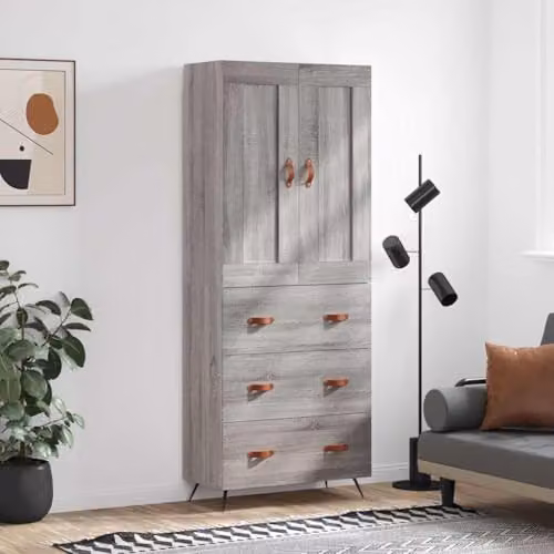 vidaXL Modern Grey Sonoma Highboard in Engineered Wood W/D/H: 69.5 x 34 x 180 cm – 2