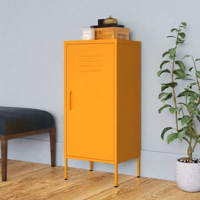 Berkfield Home Mustard Yellow Metal Storage Cabinet with Hinged Doors W/D/H: 42.5 x 35 x 101.5 cm – 1