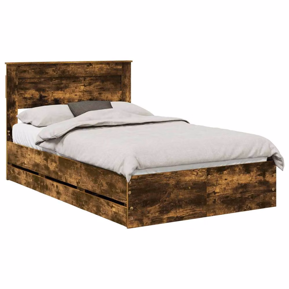 Berkfield Home Modern Bed Frame with Drawers in Smoked Oak Brown, W/D/H: 120 x 190 cm – 2