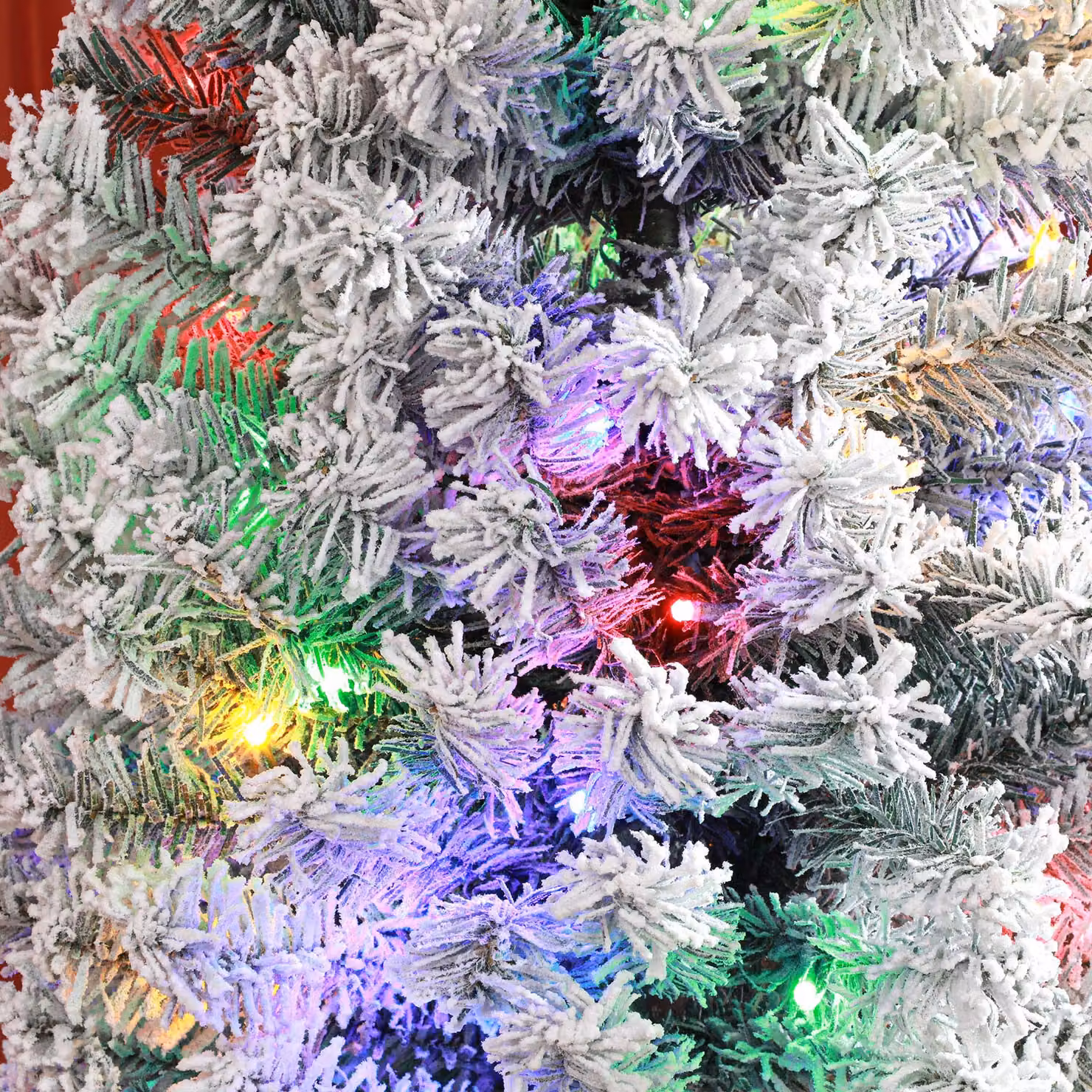 HOMCOM 7ft Artificial Flocked Christmas Tree with Multicolour LED Lights, Berries and Pine Cones – 6
