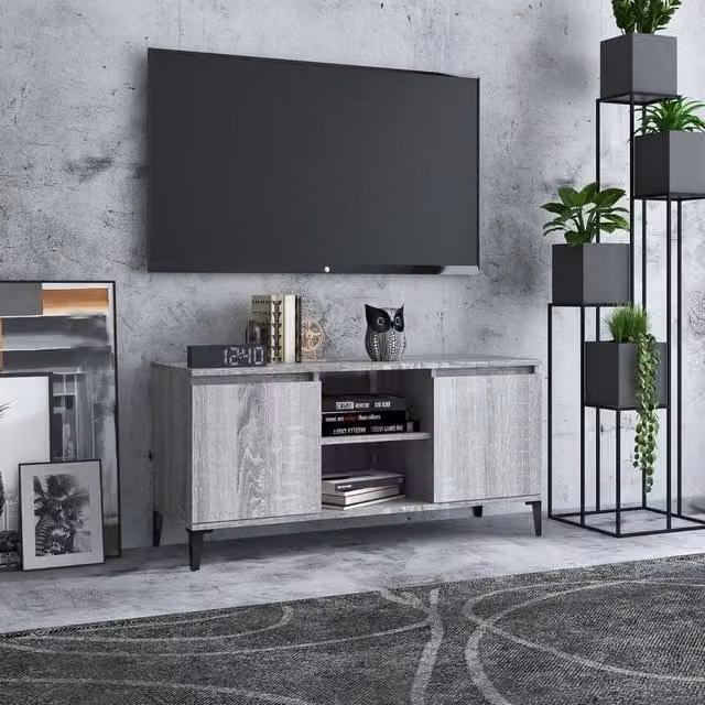 Berkfield Home Modern TV Cabinet in Grey Sonoma with Metal Legs, W: 103.5 cm, D: 35 cm, H: 50 cm