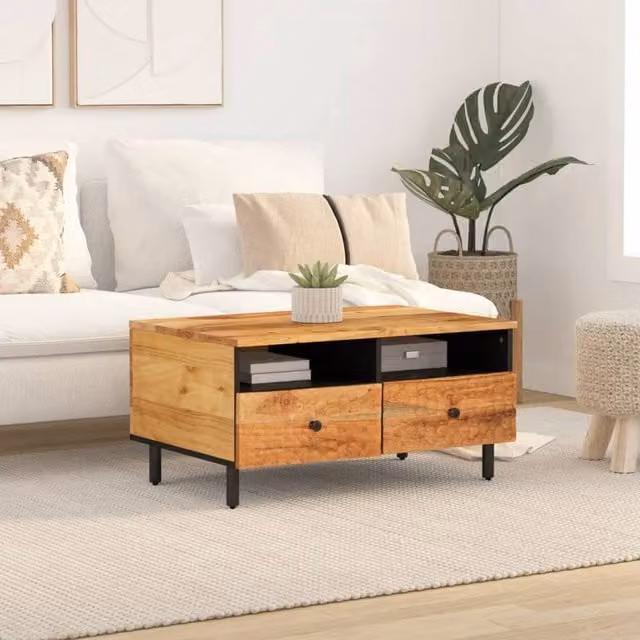 Berkfield Home Beautiful Coffee Table in Brown Acacia Wood, W: 80 cm, D: 54 cm, H: 40 cm – 1