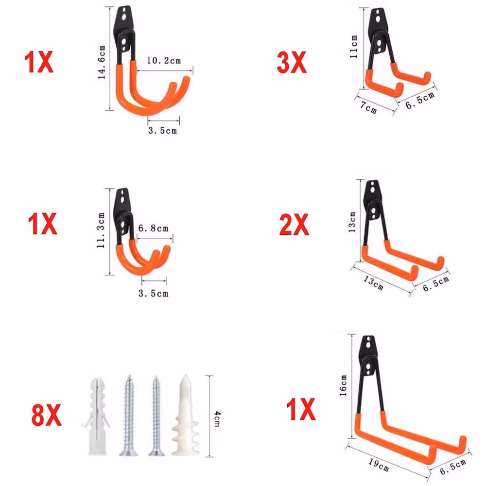 SPETLEK 8 Pack Heavy Duty Wall Mount Garage Storage Hooks in Orange Steel – 1