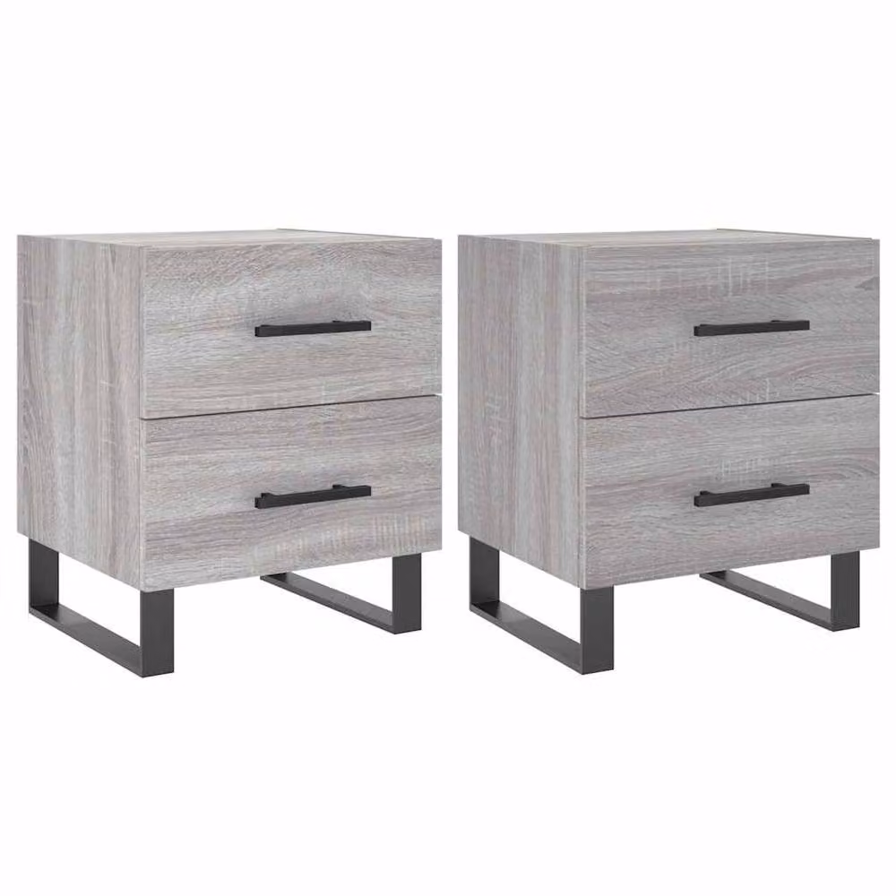 Berkfield Home Modern Bedside Cabinets, 2 Piece Set in Grey Sonoma, W/D/H: 40 x 35 x 47.5 cm – 2