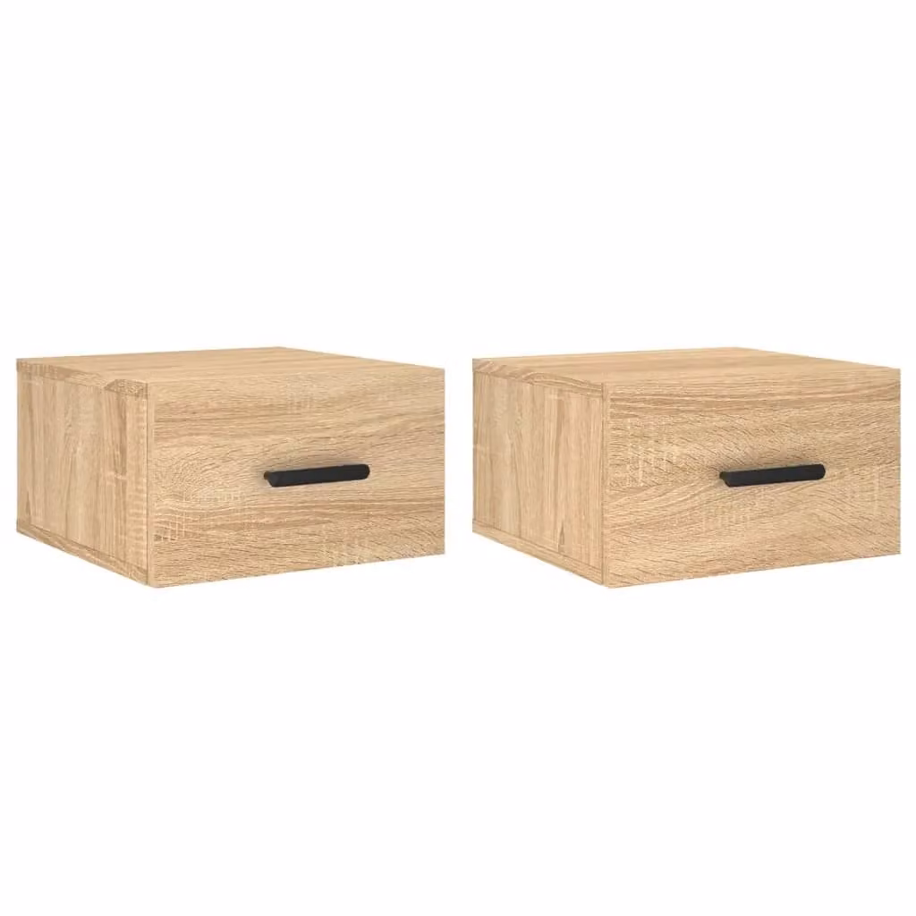 Berkfield Home Set of 2 Wall-mounted Bedside Cabinets in Sonoma Oak Brown, W/D/H: 35 x 35 x 20 cm