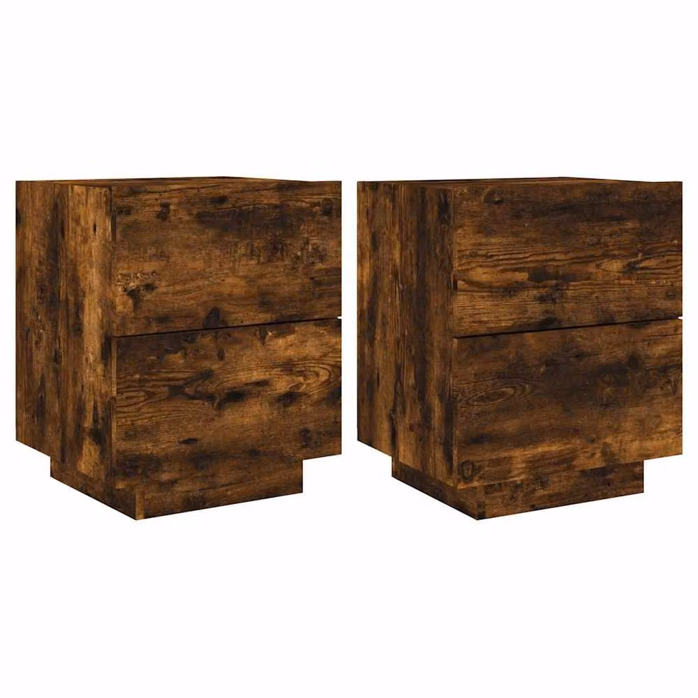 Berkfield Home Set of 2 Decorative Bedside Cabinets with Integrated LED Lights in Smoked Oak Brown, W/D/H: 40 x 45 x 55 cm – 2