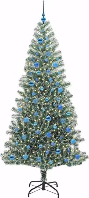 Berkfield Home Snow Flocked Artificial Christmas Tree with LED Lights, Green and White, Height: 240 cm