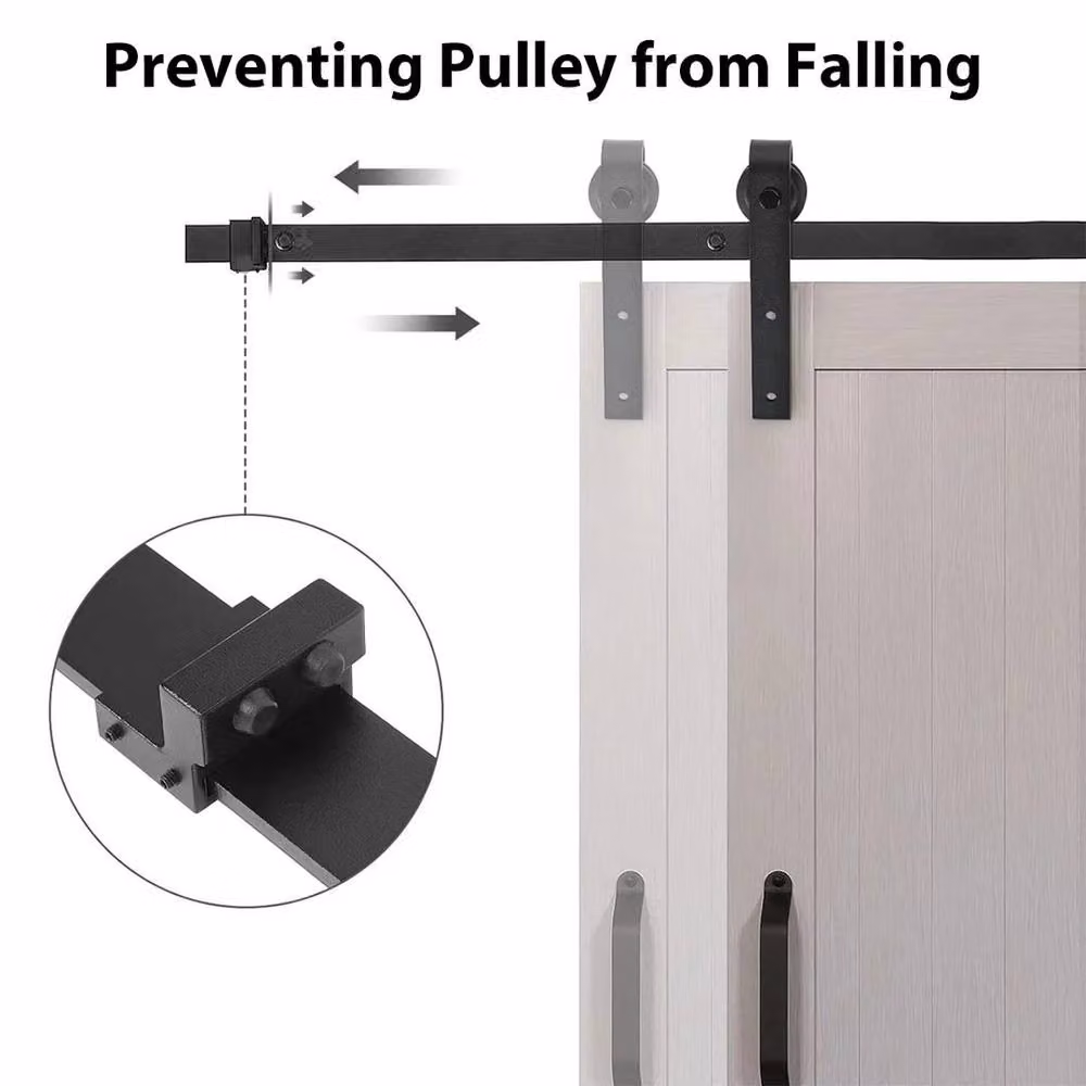 PAWNORA 5ft Black Wood Sliding Barn Door Track Hardware Set – 4
