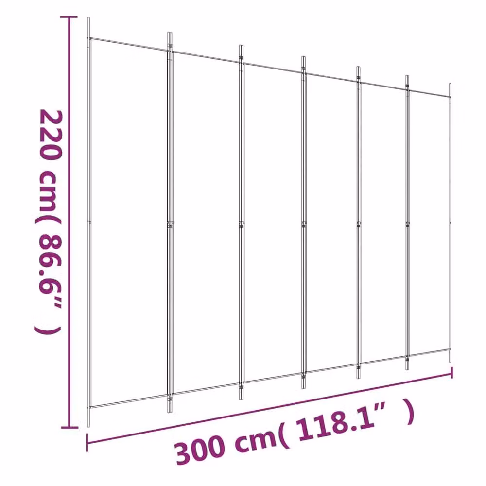Berkfield Home 6-Panel Fabric Room Divider in Black, W/H: 300 x 220 cm – 3