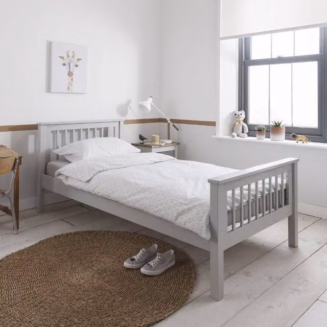 Nöa and Nani Hampshire Single Bed Frame in Silk Grey, Solid Pine Wood, W/D/H: 90 x 190 cm