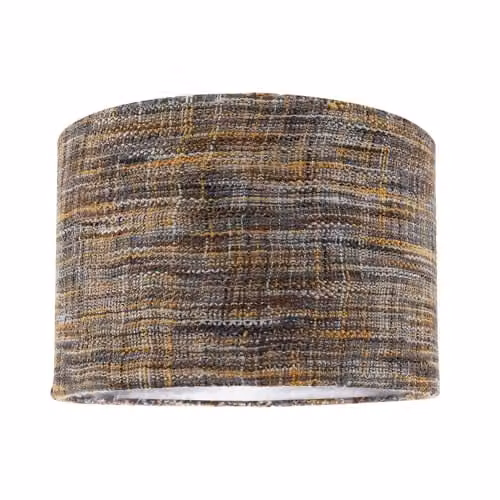 Happy Homewares Vintage Round Linen Fabric Lamp Shade in Mustard, Burgundy and Grey, W: 30 cm, H: 20 cm – 1
