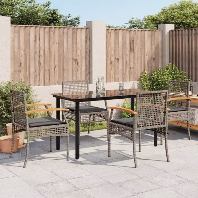 Berkfield Home 5 Piece Grey Poly Rattan Garden Dining Set with Cushions