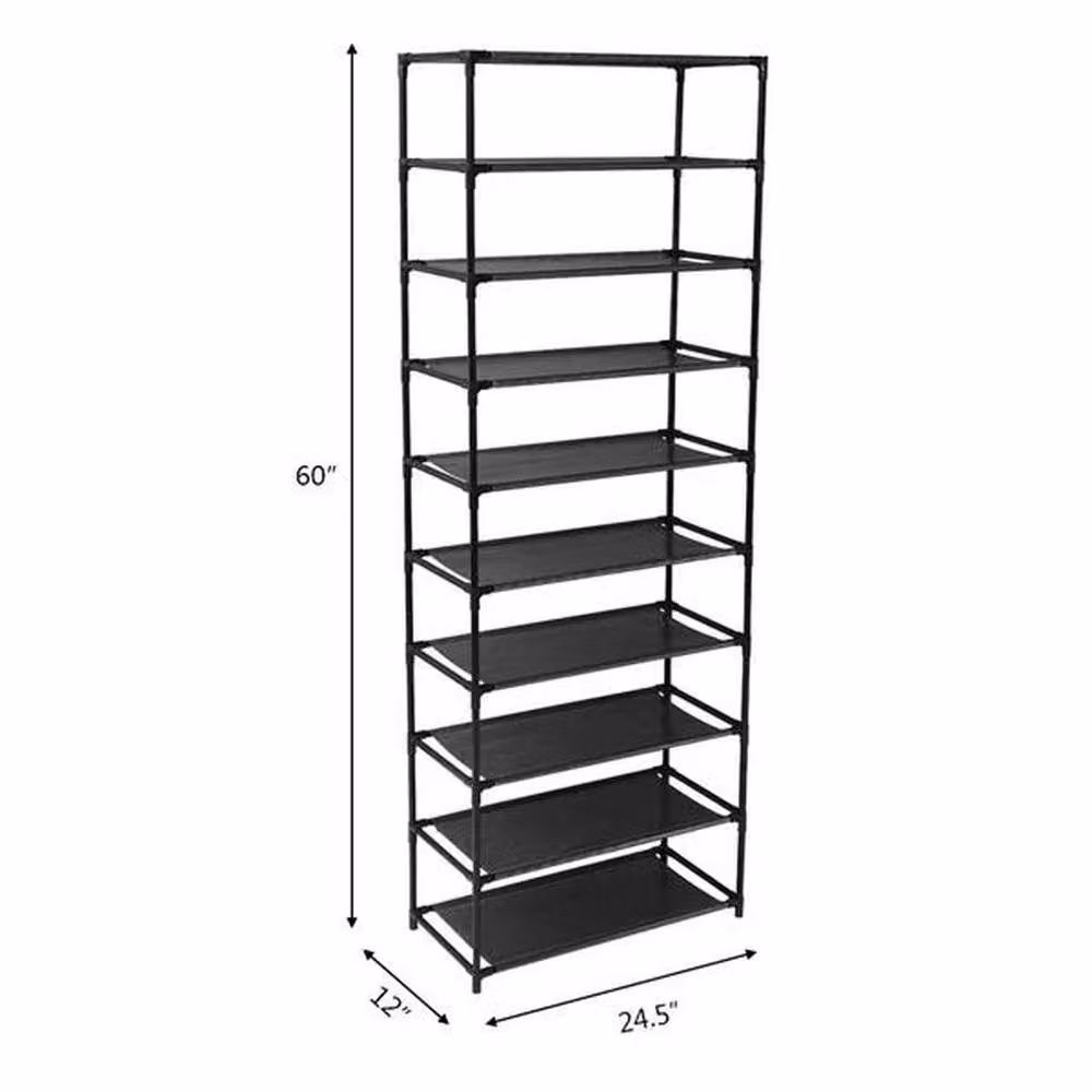 FORGEVIO 10-Tier Slim Vertical Shoe Rack, Tall Narrow Metal Footwear Storage in Matt Black – 2