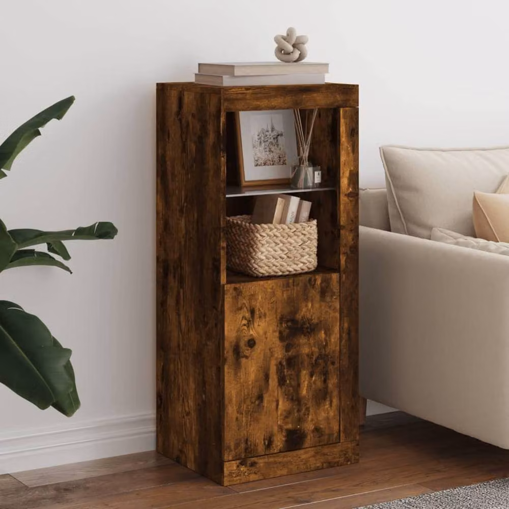 Berkfield Home Modern Smoked Oak Sideboard with Integrated LED Lights in Brown W/D/H: 41 x 37 x 100 cm – 2
