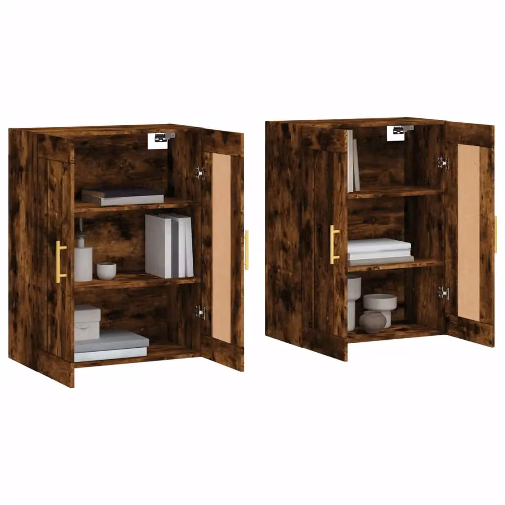 Berkfield Home Set of 2 Wall Mounted Smoked Oak Engineered Wood Cabinets in Brown – 2