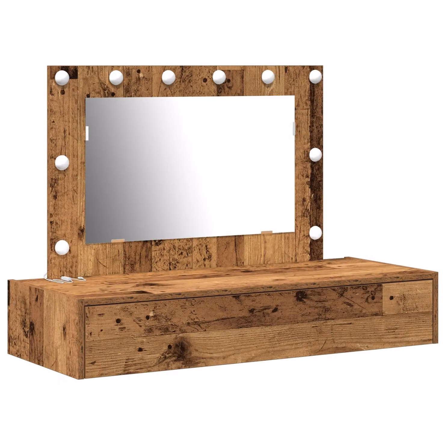 Berkfield Home Wall Hanging Dressing Table with Hollywood LED Lights in Brown Rustic Wood, W: 100 cm, H: 70 cm, D: 40 cm – 2