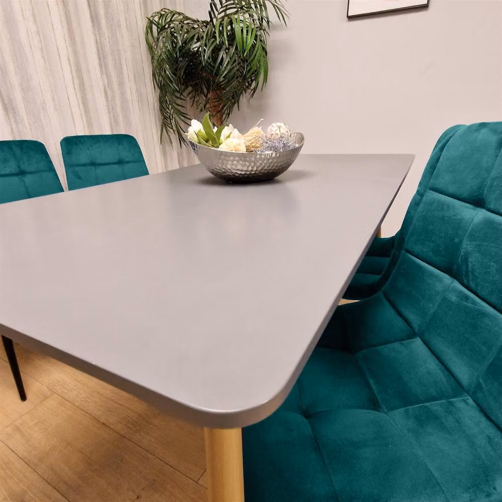 KOSY KOALA Modern Grey Wooden Dining Set with 4 Green Velvet Chairs, W/D/H: 140 x 70 x 75 cm – 2