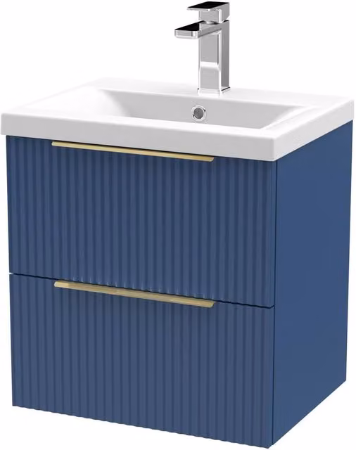 Balterley Fluted Front Wall Hung 2 Drawer Vanity Basin Unit, Satin Blue, Width: 50 cm – 1