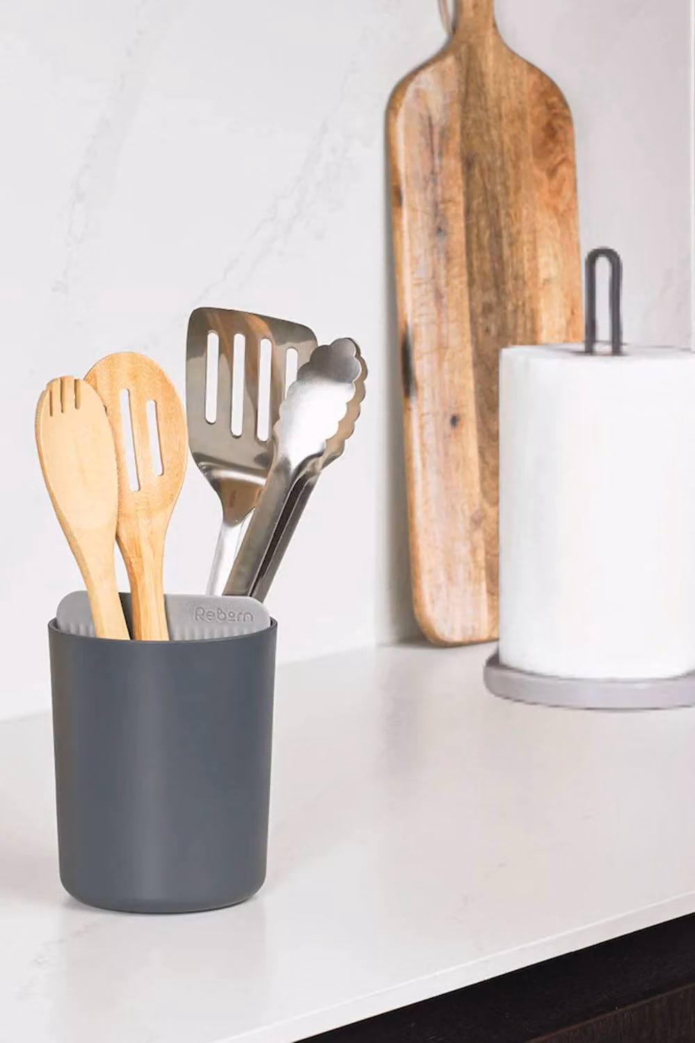ReBorn Freestanding Kitchen Roll and Utensil Holder with Non-Slip Base, Grey – 2