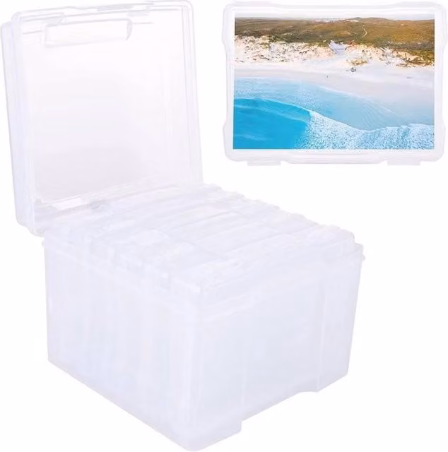 FLAVORA Transparent Plastic Photo Storage Box with Lid, Clear – 1