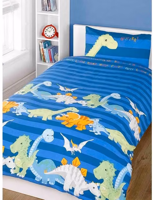Rapport Dinosaur Duvet Cover and Pillowcase Set in Blue, Single Size, 90 x 200 cm – 1