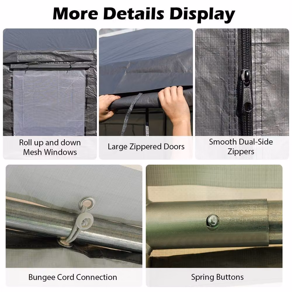 Gymax Grey Car Shelter Garage Canopy Tent with 8 Removable Sidewalls, W: 600 cm, D: 300 cm, H: 280 cm – 9