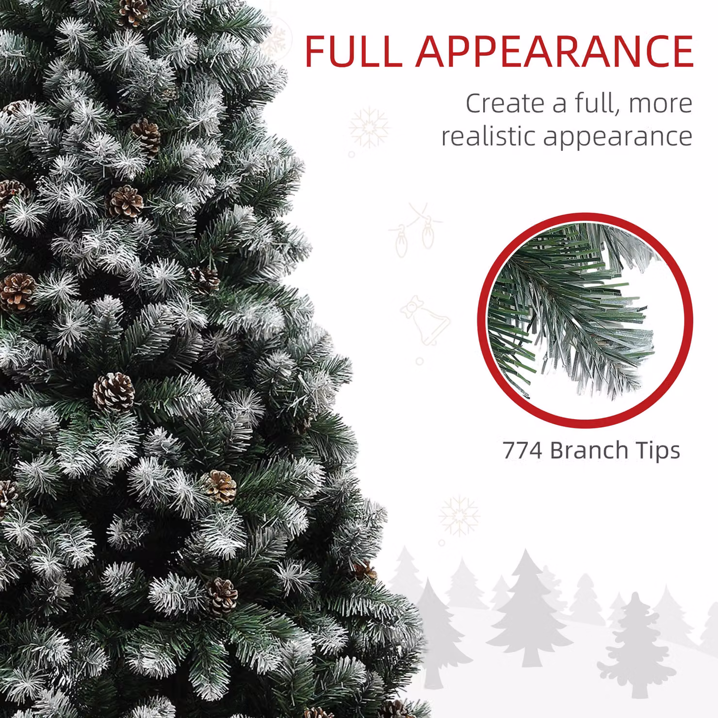HOMCOM 6ft Artificial Pine Christmas Tree with 774 Branch Tips and Steel Base, Green – 6