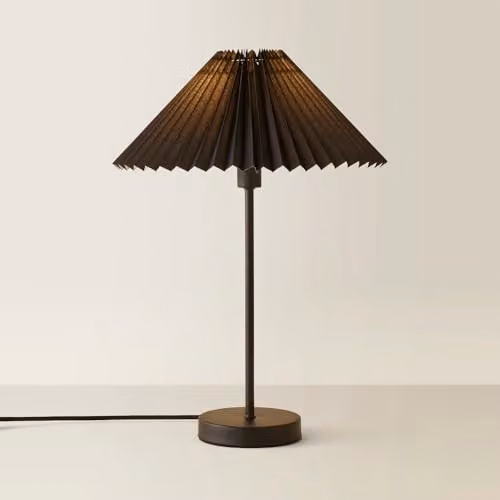 ValueLights Black Metal Scandinavian Table Lamp with Fabric Pleated Shade and LED Bulb, H 48.5 x W 34.5 x D 34.5 cm