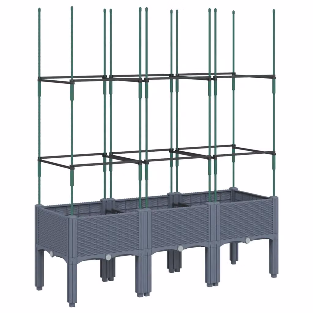 Berkfield Home Garden Planter with Trellis in Blue and Grey, W/D/H: 120 x 40 x 142.5 cm – 2