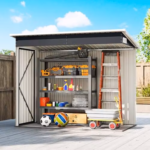 Outsunny Grey Galvanised Steel Pent Garden Storage Shed with Double Doors and Side Vents W/D/H: 234 x 132 x 185 cm – 7