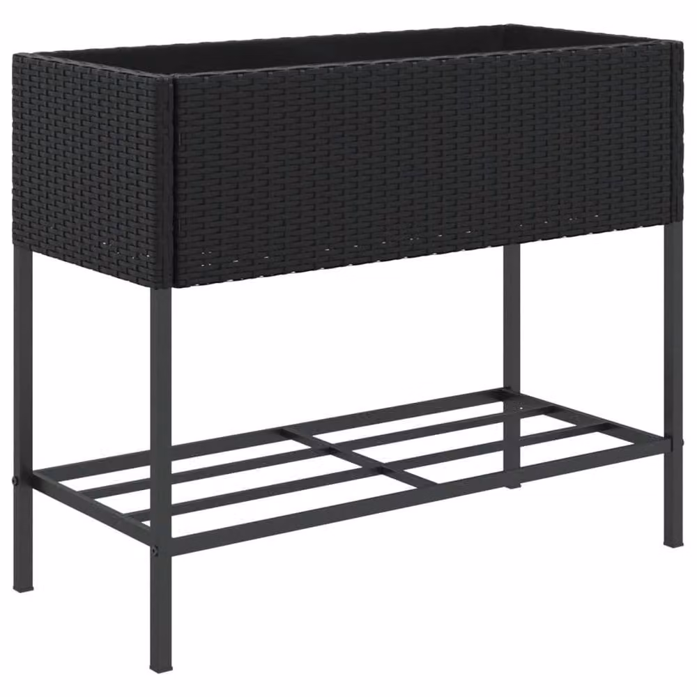 Berkfield Home Garden Planter with Shelf in Black Poly Rattan – 2