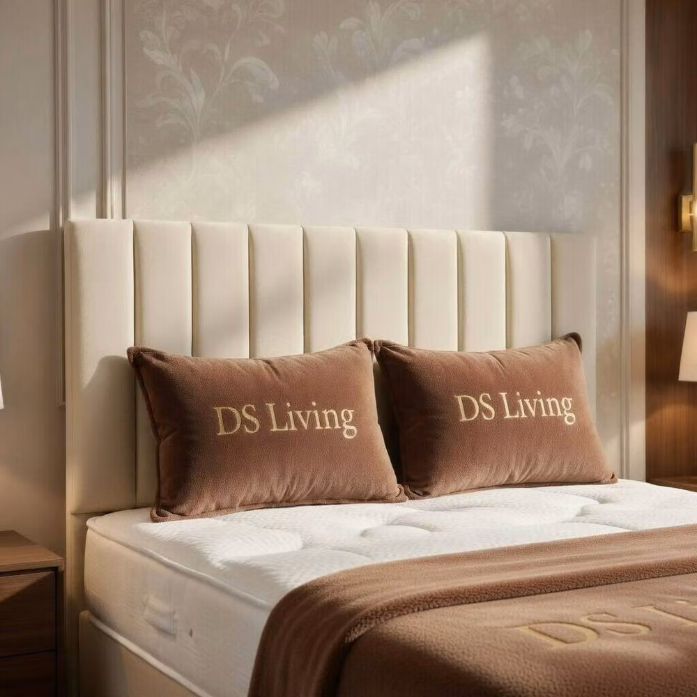 DS Living Aria Cream Velvet Upholstered Ottoman Bed, W/D/H: 140 x 200 cm – 2
