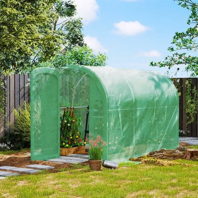 Outsunny Green Polytunnel Greenhouse with Hinged Door and Galvanised Steel Frame, W: 3 m, D: 2 m, H: 2 m – 1