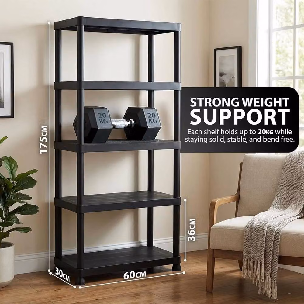 PAWNORA 5 Tier Plastic Freestanding Storage Shelving Rack in Black – 2