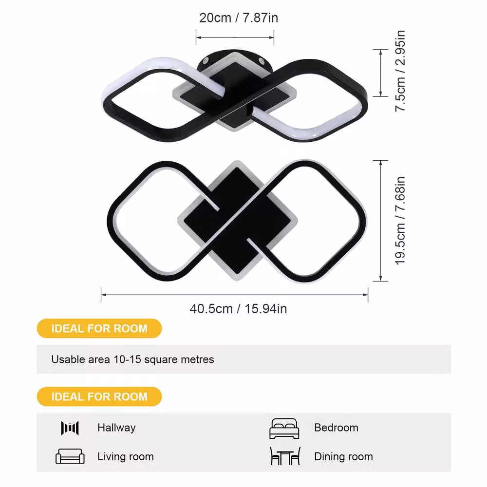 Pheashine Black Square LED Ceiling Light, 36W, W/D/H: 40.5 x 40.5 x 19.5 cm – 2