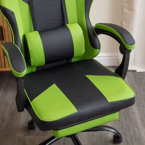 Samuel Alexander Ergonomic Green Faux Leather Gaming Chair with Headrest and Foot Ring – 6
