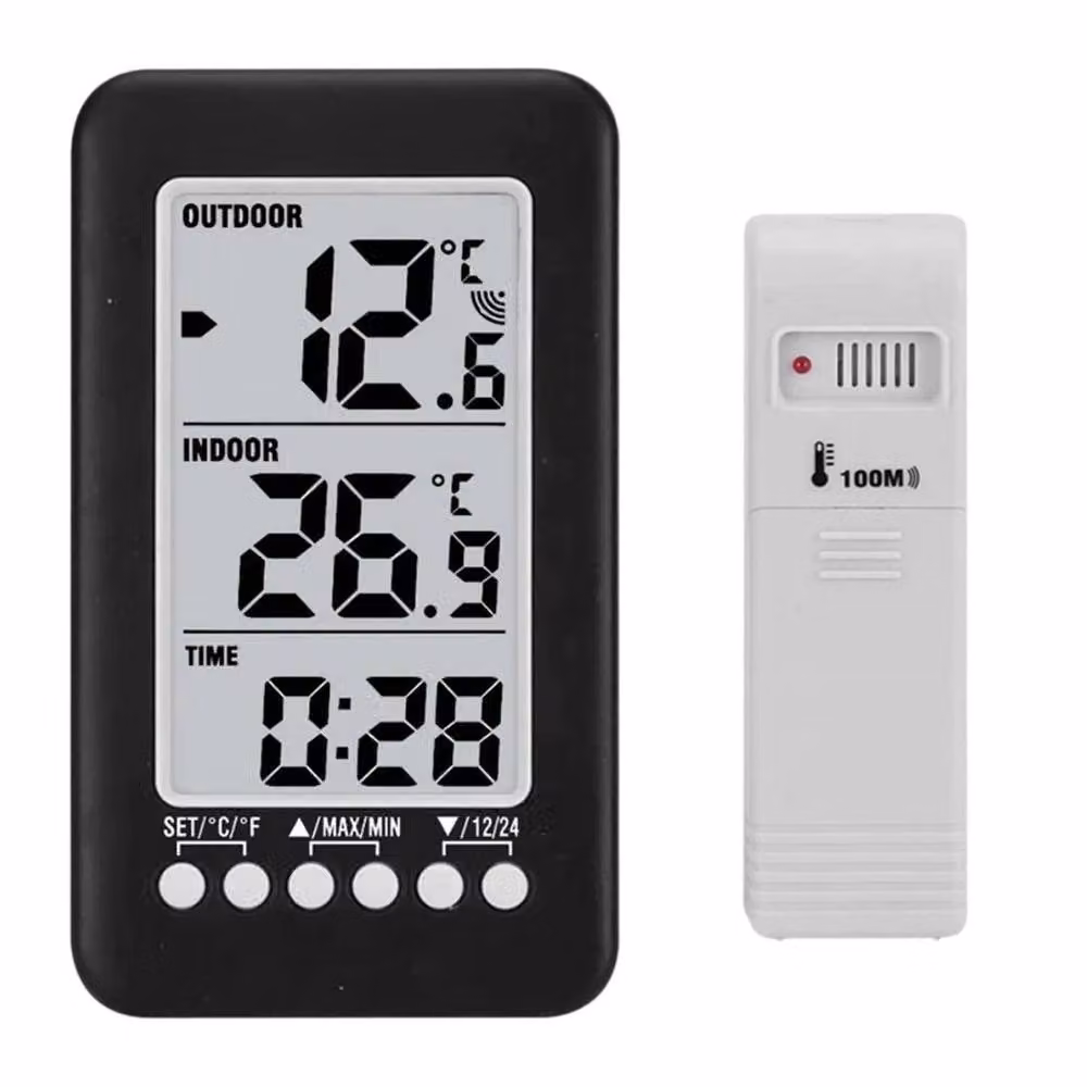 KORVIXA Wireless Indoor and Outdoor Digital Thermometer Clock in Black – 3