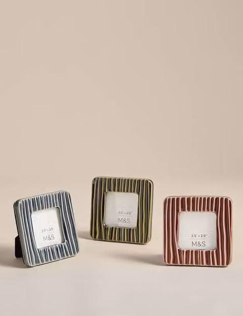M&S Set of 3 Multicolour Ceramic Textured Line Rectangular Tabletop Photo Frames
