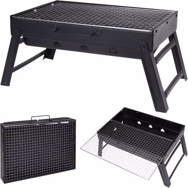 KORVIXA Portable Folding Charcoal BBQ Grill, Black, W/D/H: 100 x 100 x 100 cm – 1