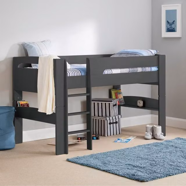 Julian Bowen Pluto Mid Height Wooden Mid Sleeper Bed Frame in Anthracite and White, W/D/H: 90 x 190 cm