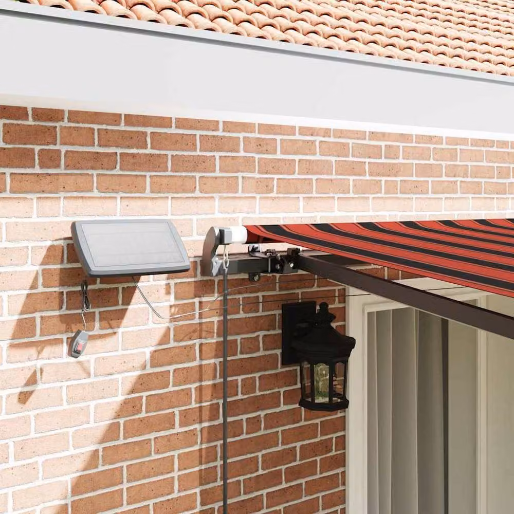 Berkfield Home Manual Retractable Wall-Mounted Awning with LED in Orange and Brown Striped Polyester, W: 400 cm, D: 350 cm – 4