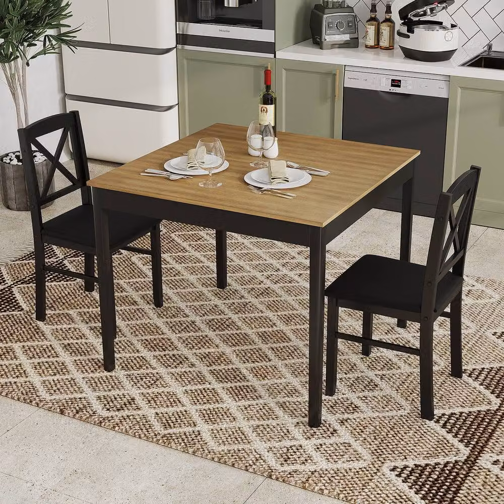 Costway 3-Piece Modern Dining Table and 2 Upholstered Chairs Set in Brown – 4